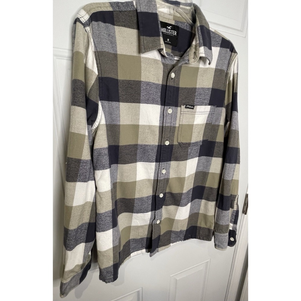 Hollister Medium Blue Plaid Long Sleeve Flannel Shirt 100% Cotton Lumbercore - Picture 2 of 9